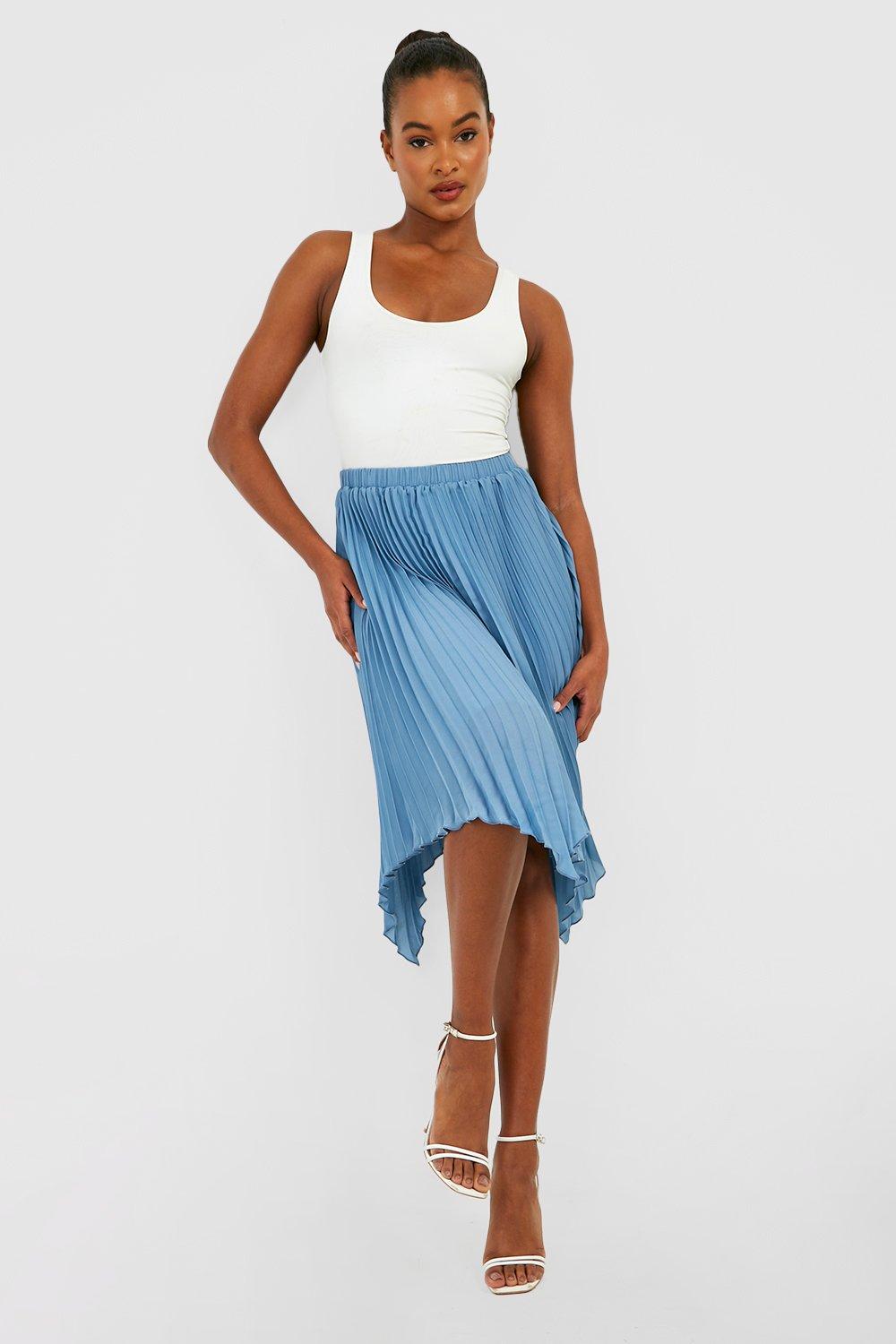 Tall Asymmetric Pleated Midi Skirt